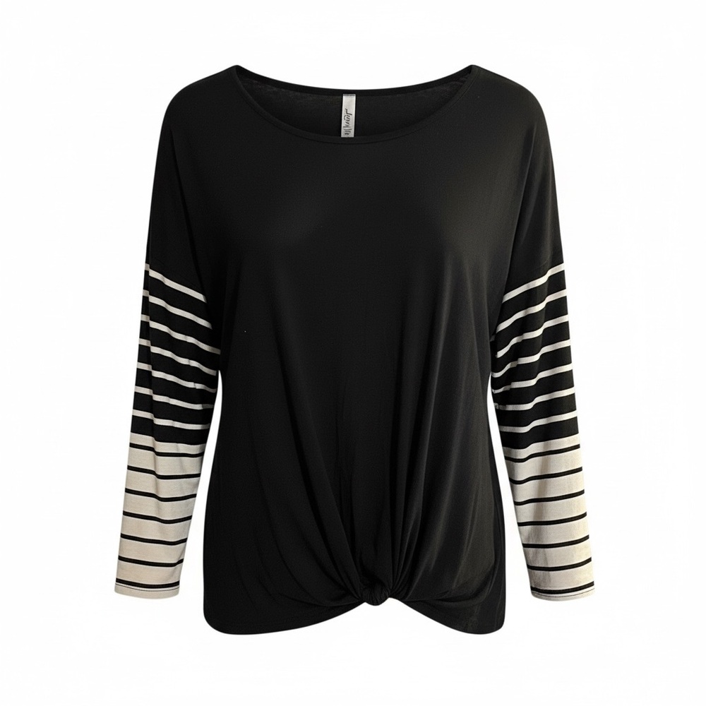 Elegant Black and White Striped Long Sleeve Top